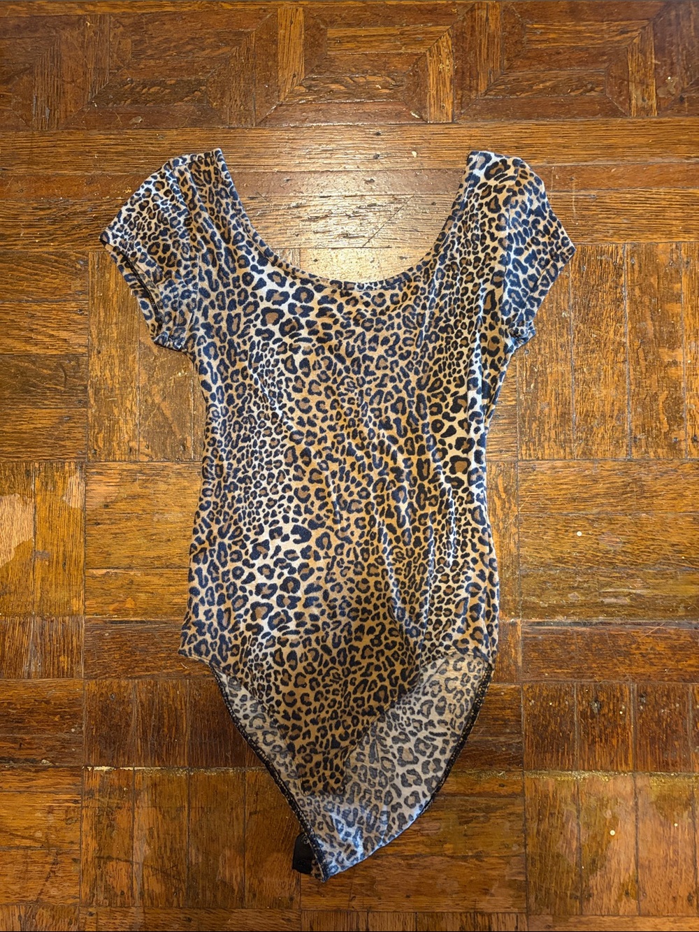 Leopard Print Short Sleeve Scoop Neck Women’s Top - Tan/Black